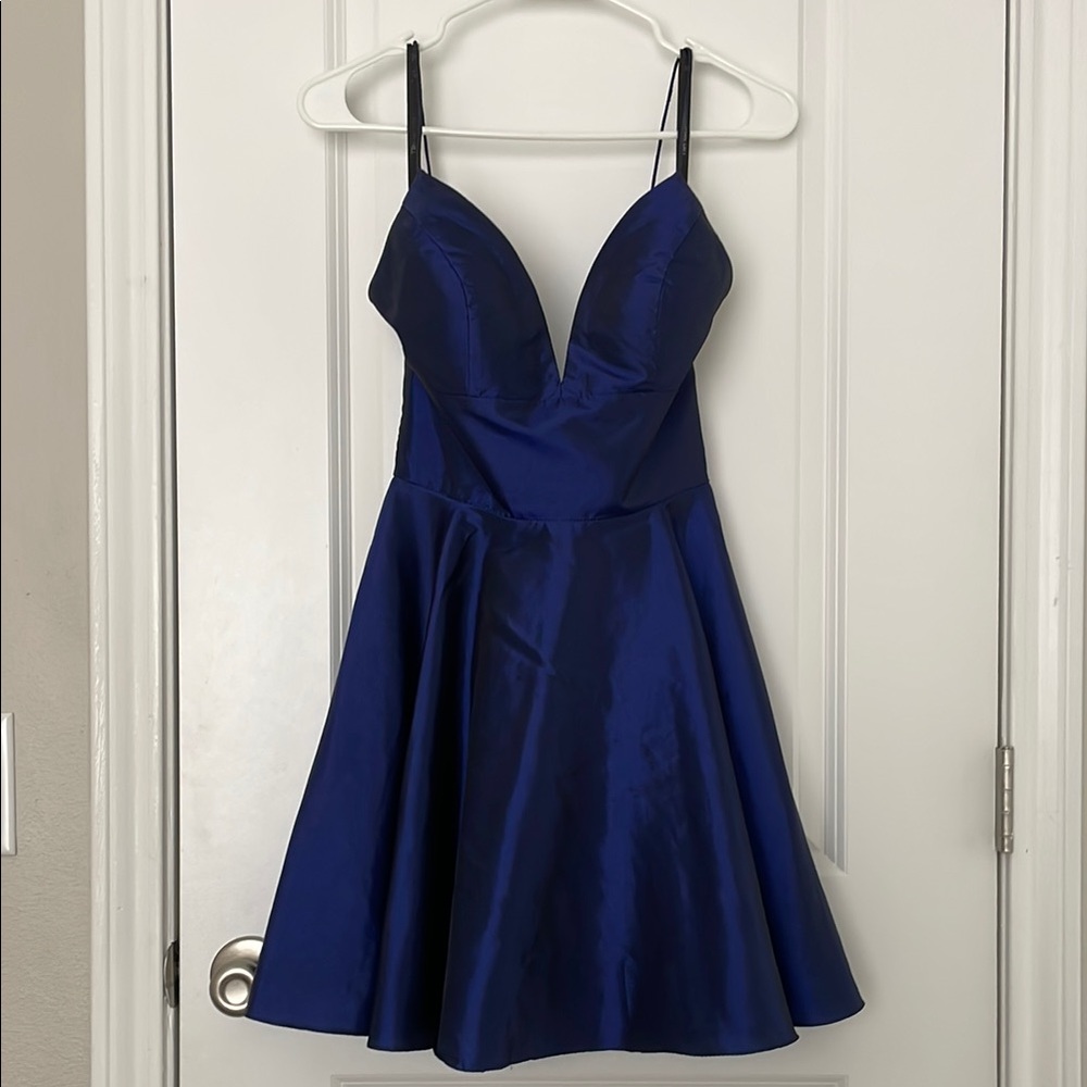 Sherri Hill Navy Satin Short Dress